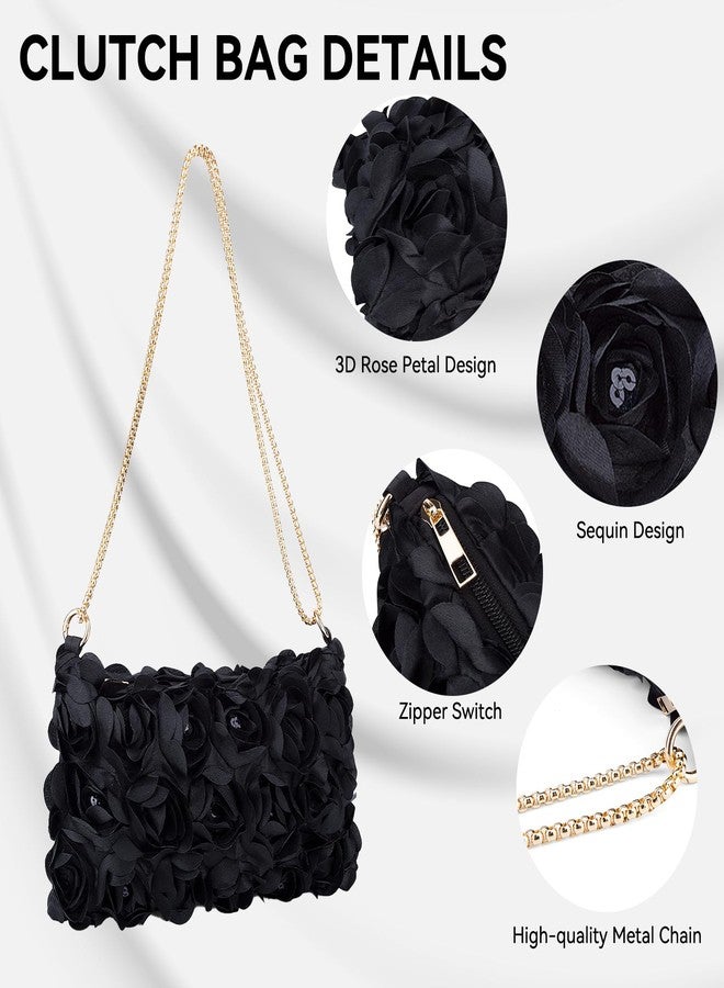 Simcat حقائب سهرة أنيقة للنساء من سيمكات، مصنوعة من الساتان الزهري مع حزام قابل للفصل، حقيبة يد صغيرة لحفلات الزفاف والحفلات وحفلات التخرج (أسود) - Image 3